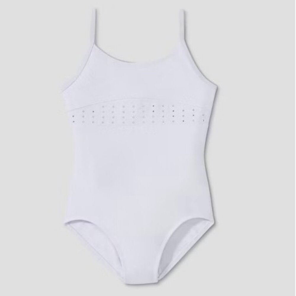 Freestyle by Danskin Girls Studded Cami Leotard S 6/6x White Sleeveless